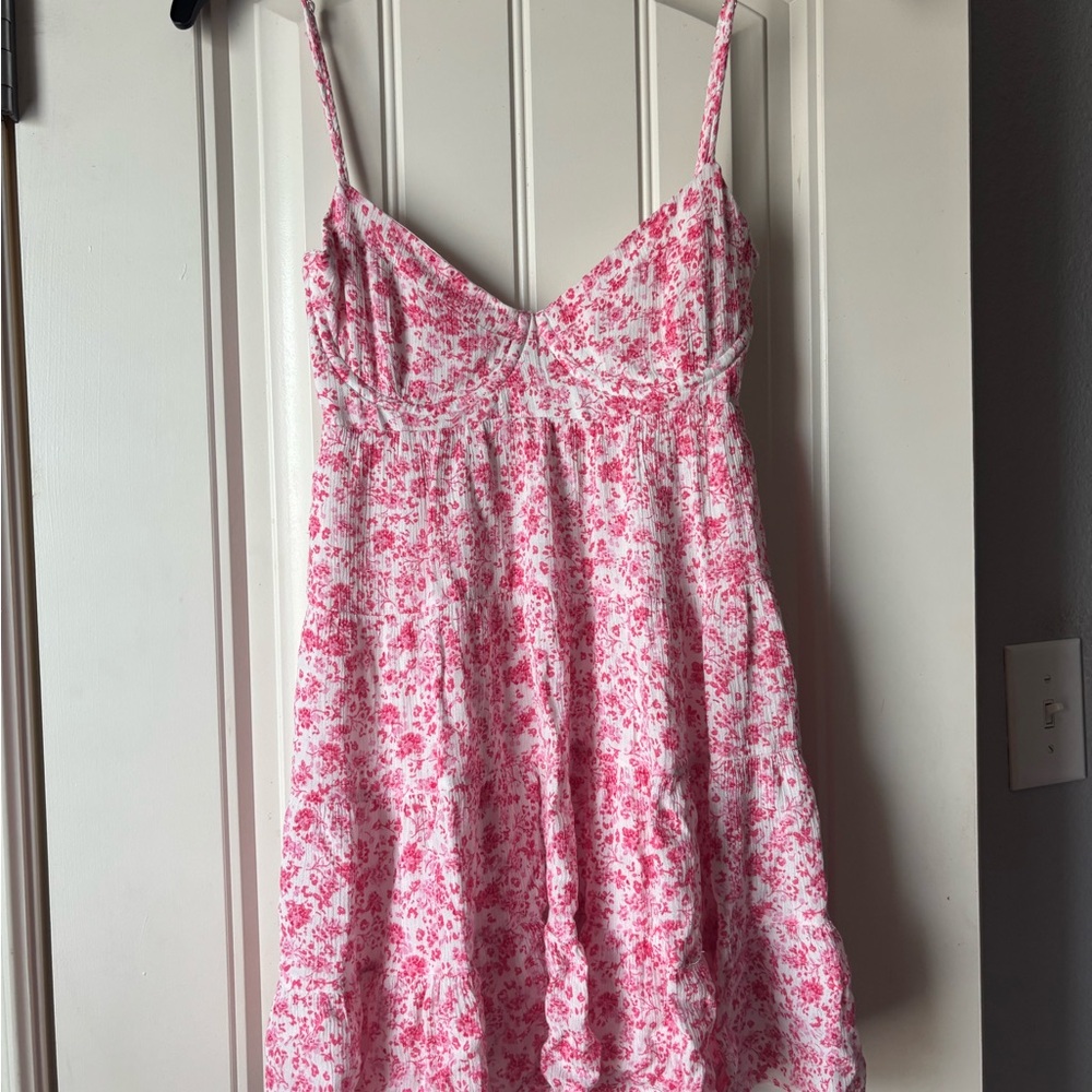 Pink and white floral mini sundress